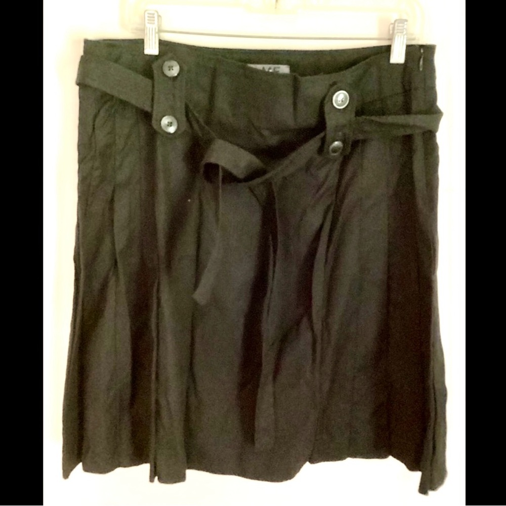 14 16 New Vintage Black Goth Punk Cotton Skirt Pleated School Girl Belt Buttons